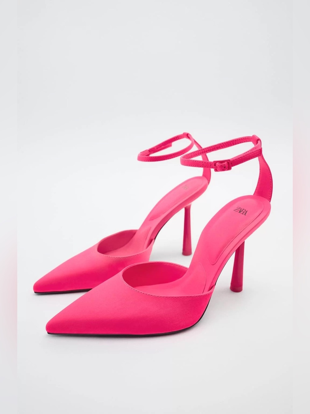 Zara Hot Pink Pointed Toe Ankle-Strap Stiletto Heels, Size 39(8)